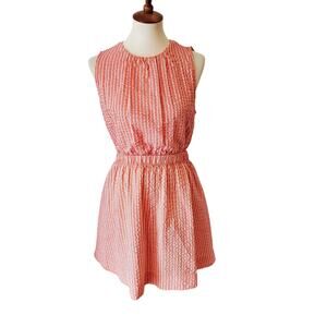 ESPRIT Womens Striped Seersucker Cutout Back Summer Dress Size 10 Orange